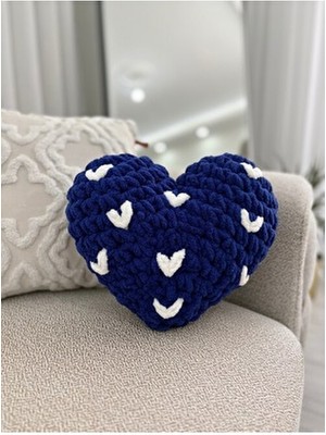 Home Özel Günlere Özel Kalp Desenli Yastık-Kalp Şeklinde Romantik Dekoratif Yastık / Gece Mavi-Beyaz Kalp
