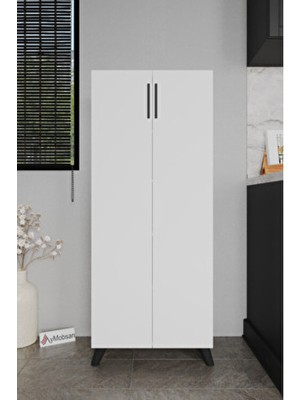 Aymobsan Kayra Çok Amaçlı Dolap Beyaz Suntalam 2 Kapaklı 5 Raflı 49x132x30 cm Modern Tasarım