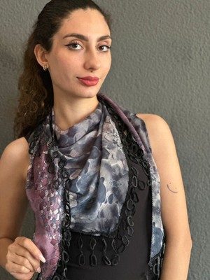 Gönülden Tasarım Çift Taraflı Dantelli Kadın Fular Şal 155X45 cm