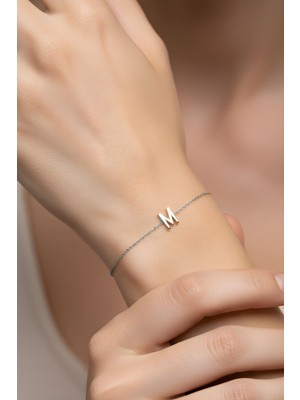 So CHIC My Story M Harfi 18 Ayar Beyaz Altın Kaplama 18 Cm Gümüş Bileklik