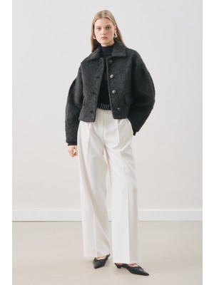 Manuka Boucle Kısa Kaban Siyah