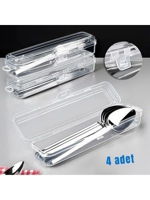 4 Adet Kaşık Çatal Kozmetik Kırtasiye Düzenleme Organizer Saklama Kutusu Plastik Kapaklı