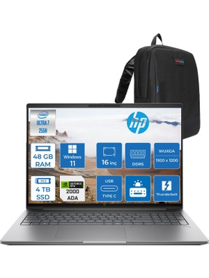 Hp Zbook x G1I Intel Core Ultra 7 265H 48GB Ddr5 4tb SSD 8GB/RTXPRO2000 Blackwell 16" Wuxga Düşük Mavi Işık 400NIT %100 Srgb Windows 11 Pro Taşınabilir Iş Istasyonu B30HNESP20 + Zettaçanta