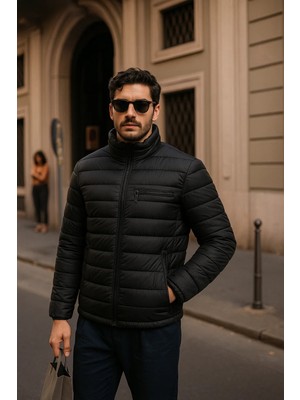 Comstar Erkek Comfort Fermuarlı Günlük Kışlık Siyah Şişme Mont