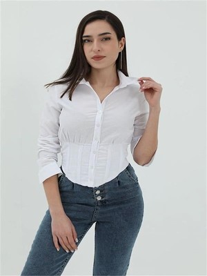 Ribana Classic Kadın Beli Lastikli Korse Crop Gömlek
