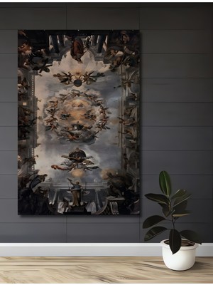 Teona Ahşap Gökyüzünde Melekler Yağlı Boya Görünümlü Klasik Sanat Ahşap Dekoratif Tablo Dikdörtgen Tablo