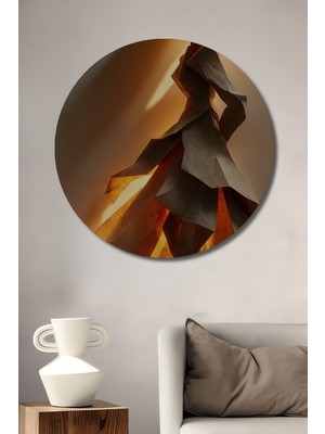 Teona Ahşap Origami Kadın Yağlı Boya Görünümlü Ahşap Dekoratif Tablo Yuvarlak Tablo