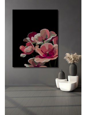 Teona Ahşap Pembe Çiçekler Ahşap Dekoratif Tablo Sulu Boya Görünümlü Sanat Eseri Dikdörtgen Tablo