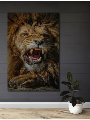 Teona Ahşap Kükreyen Aslan Yağlı Boya Görünümlü Dekoratif Ahşap Tablo Dikdörtgen Tablo