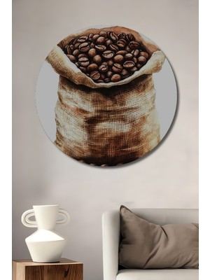 Teona Ahşap Kahve Çekirdekleri Sulu Boya Görünümlü Dekoratif Ahşap Tablo Yuvarlak Tablo