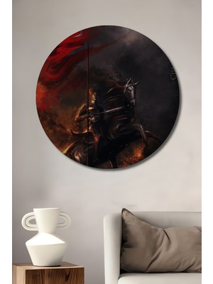 Teona Ahşap Kahraman Türk Bayrağıyla Yağlı Boya Görünümlü Ahşap Dekoratif Tablo Yuvarlak Tablo