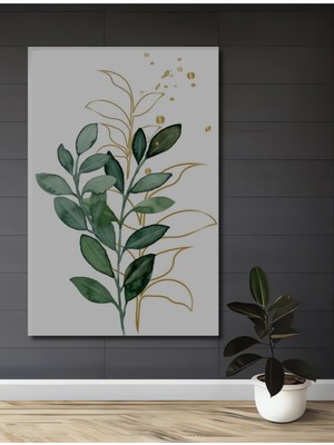 Teona Ahşap Altın Yaprak Buketi Sulu Boya Görünümlü Ahşap Dekoratif Tablo Dikdörtgen Tablo