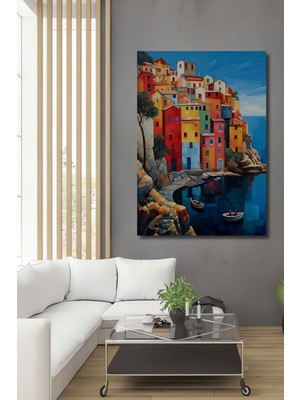 Teona Ahşap Akdeniz Renk Şöleni Yağlı Boya Görünümlü Ahşap Dekoratif Tablo Dikdörtgen Tablo