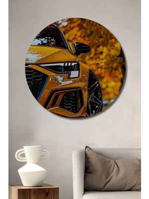 Teona Ahşap Sarı Audi Sonbahar Rüzgarı Yağlı Boya Görünümlü Ahşap Dekoratif Tablo Yuvarlak Tablo