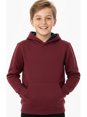 Baglan Erkek Çocuk Bordo Kapüşonlu Cepli 3 Iplik  Sweatshirt BGL-ST05002