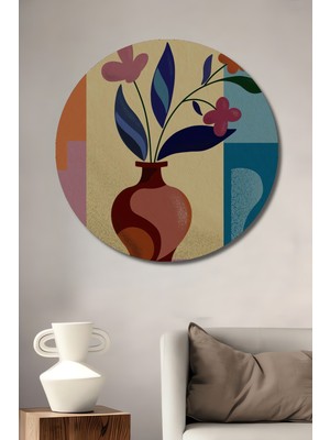 Teona Ahşap Modern Sanat Çiçek Vazo Pastel Boya Ahşap Dekoratif Tablo Yuvarlak Tablo