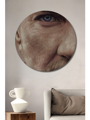 Teona Ahşap Atatürk Yağlı Boya Görünümlü Ahşap Dekoratif Tablo Yuvarlak Tablo