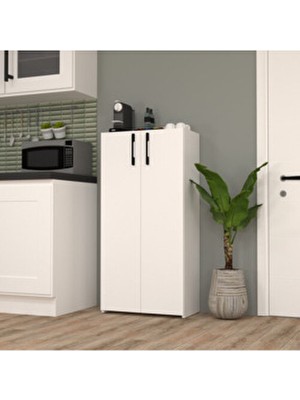 Mobilique Şahane No.3 Çok Amaçlı 2 Kapaklı 5 Raflı Dolap Beyaz-Beyaz