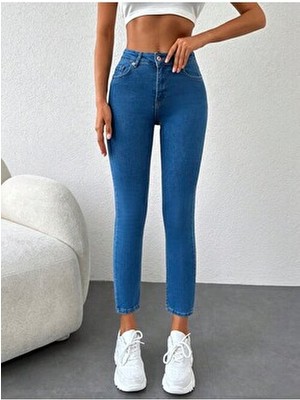 By Caspita Fashion Kadın Yüksek Bel Skinny Power Likra Dar Paça Jean