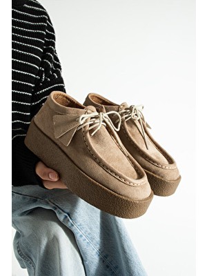 Bufu Clark Vizon Süet Krep Kaymaz Taban Bağcıklı Kadın Ayakkabı