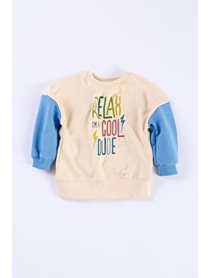 Bondberro Erkek Çocuk Sweatshirt Bej Renk %100 Organik Pamuk Uzun Kollu Cepsiz Tasarım