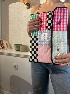 Elva Laptop Macbook Kılıfı Kalın Korumalı Tüm Inçler Kumaş Kapitone Patwork Bilgisayar Kılıfı