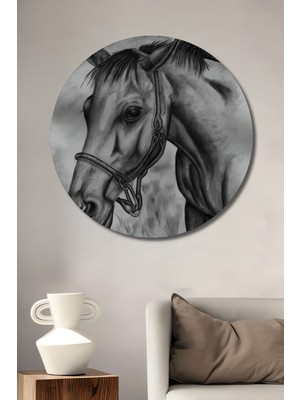 Teona Ahşap Aslan At Üzerinde Kara Kalem Görünümlü Sanat Tablosu Dekoratif Ahşap Tablo Yuvarlak Tablo