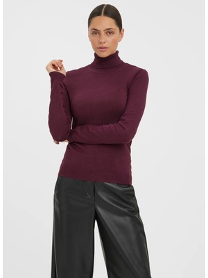Vero Moda Balıkçı Yaka Dar Bordo Kadın Kazak Vmırıs Ls Rollneck Pullover Ga Noos