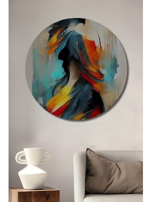 Teona Ahşap Yağlı Boya Görünümlü Modern Sanat Kadın Portresi Ahşap Dekoratif Tablo Yuvarlak Tablo