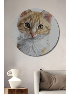 Teona Ahşap Kedi Portresi Pastel Boya Görünümlü Ahşap Dekoratif Tablo Yuvarlak Tablo