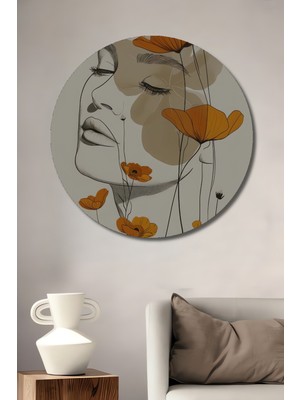 Teona Ahşap Kadın Yüzü ve Çiçekler Pastel Boya Görünümlü Ahşap Dekoratif Tablo Yuvarlak Tablo