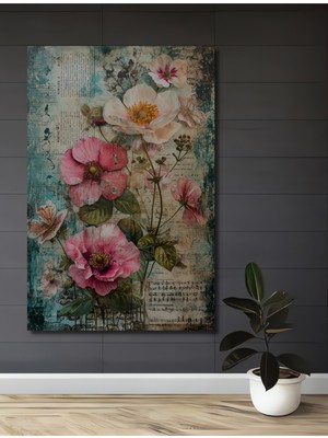 Teona Ahşap Büyüleyici Pastel Çiçekler Yağlı Boya Görünümlü Ahşap Dekoratif Tablo Dikdörtgen Tablo