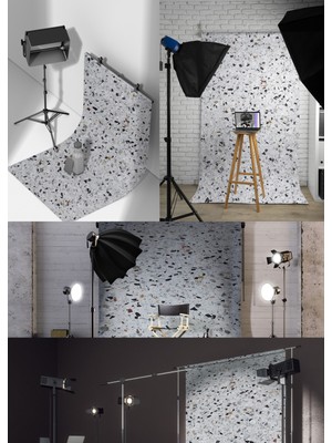 Arkhearts Terrazzo Işığı Vinil Backdrop – Mozaik Taş Dokulu Fotoğraf Arka Planı (80×120 cm
