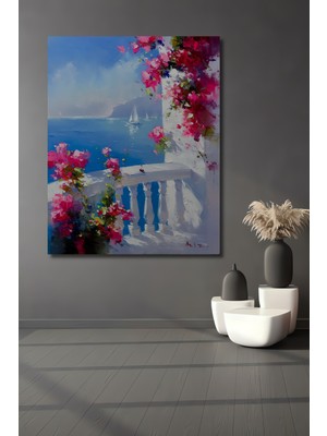 Teona Ahşap Bohem Tarzı Saksı Çiçekleri ve Yelkenli Tekne Maneviyatı Ahşap Dekoratif Tablo Dikdörtgen Tablo