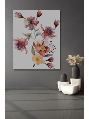 Teona Ahşap Renkli Çiçekler Sulu Boya Görünümlü Ahşap Dekoratif Tablo Dikdörtgen Tablo