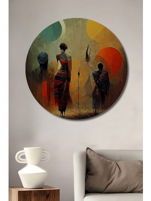 Teona Ahşap Afrikalı Kadınlar Yağlı Boya Görünümlü Ahşap Dekoratif Tablo Yuvarlak Tablo