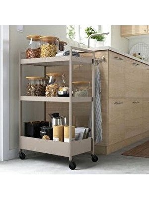 IKEA Bej Servis Arabası 50,5x30x83 cm Çelik, Toz Kaplama Özellikli Kullanım İçin Uygun