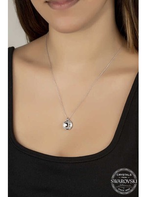 Ucarticaret Swarovski Crystal Taşlı Çerçeveli Gümüş Kadın Kolye