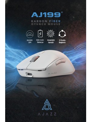 Ajazz AJ199 Karbon Fiber 3 Modlu Ultra Hafif 24.000 Dpı, Oyuncu Mouse PAW3311 SENSÖR-500 Mah Batarya