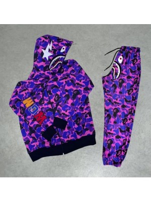 Diloxe Bape Pubg Nakış Işlemeli Fermuarlı Kapuşonlu Ikili Alt Üst Takım