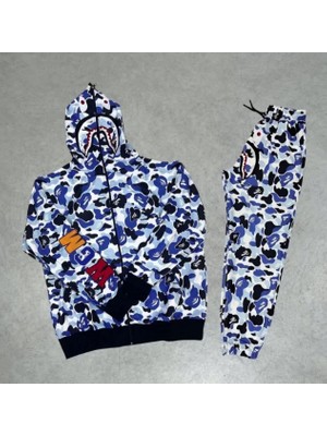 Diloxe Bape Pubg Nakış Işlemeli Fermuarlı Kapuşonlu Ikili Alt Üst Takım
