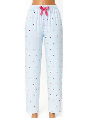 Made By Me Büyük Beden Yumuşak Mavi Kalpli Pijama Altı Kalp Desenli