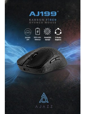 AJ199 Karbon Fiber 3 Modlu Ultra Hafif 24.000 Dpı, Oyuncu Mouse PAW3311 SENSÖR-500 Mah Batarya