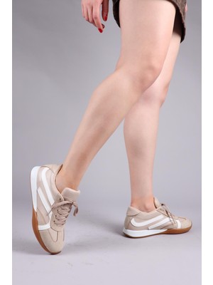 Birikon Orsa Cilt Süet Garnili Sneakers Bej