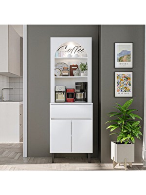 Roomart 60 cm Ledli Kahve Köşesi, Çok Amaçlı Dolap,2 Kapaklı 1 Çekmeceli Kiler Dolabı,mutfak Dolabı