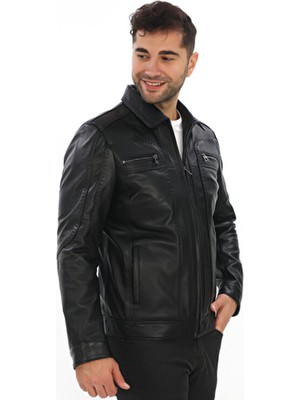 Deriburada Erkek Siyah Mont Rüzgar Geçirmez Klasik Yaka Regular Fit Model