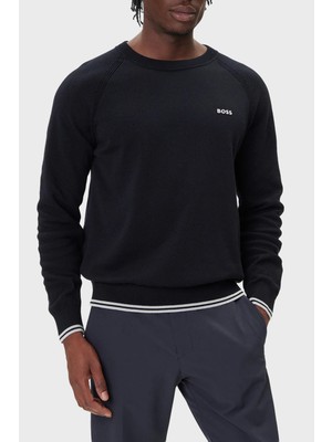 Boss Pamuk Karışımlı Regular Fit Bisiklet Yaka Logolu Kazak Erkek Kazak 50541938 402