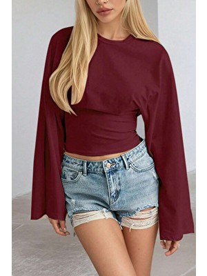 Tarz Cool Kadın Bluz Uzun Kollu Pamuk Kumaş Bisiklet Yaka Dar Kalıp ile Şık Tasarım