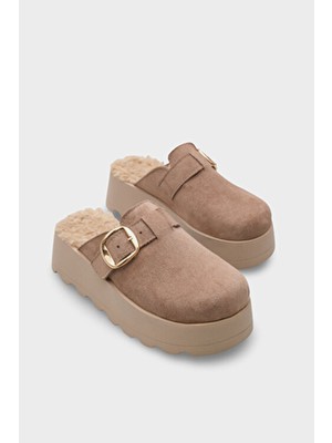 Capone Outfitters Leticia Kürklü Süet Görünümlü Kadın Sabo