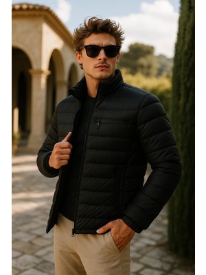 Comstar Erkek Comfort Dik Yaka Günlük Kışlık Siyah Şişme Mont